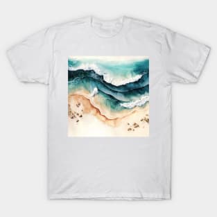 Beautiful sandy beach with waves T-Shirt